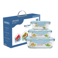 Vente en gros de 3 jeux de récipients pour aliments en verre borosilicaté 400/700/1000ml personnalisés Boîte cadeau Bol à mélanger en verre Boîte à lunch rectangulaire