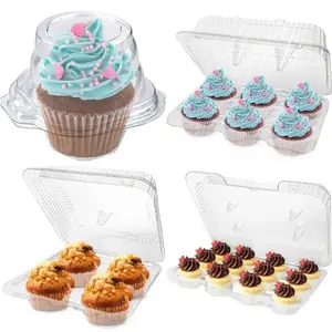 1 2 4 6 12 Holes Ecofriendly Cupcake Carrier Holders Clear Plastic Containers Dessert Transparent Muffin Cake Boxes