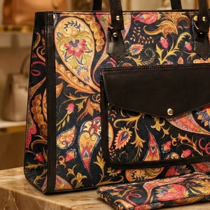 2026 Modern Multi Pattern Canvas Tote Bag <b>Set</b> 2pcs Women's Waterproof Shoulder Bag Front Pocket Matching <b>Large</b> Capacity - Product Image 2