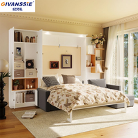 Cama Murphy Vertical con Estantería Integrada y Sofá Combinado, Modular, Plegable, Ajustable, Tamaño Queen/Twin, Elegante, Ahorra Espacio, Muebles para el Hogar