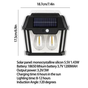 Solar Wall Lamp Motion <b>Sensor</b> Tungsten Wall <b>Light</b> with Remote Control Outdoor Sunlight Solar Power Garden Yard Lighting - Product Image 4