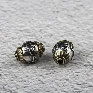 BD- C1756 New bucket spacer bead 13*10mm 2.1g/ 9*6mm 1g Buddhism mantra charms jewelry lotus drum beads s925 silver