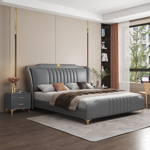<span class=keywords><strong>Letto</strong></span> <span class=keywords><strong>matrimoniale</strong></span> moderno minimalista in legno massello color crema con rivestimento in pelle Napapi, contenitore e design nordico di lusso leggero per camera da <span class=keywords><strong>letto</strong></span> padronale <span class=keywords><strong>king</strong></span>-<span class=keywords><strong>size</strong></span> - Product Image 4