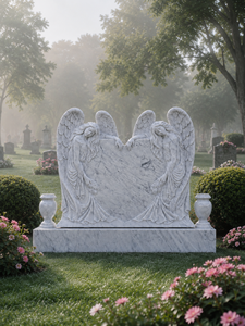 Bianco Carrara white Marble Angel Design Hand Carved Headstone Polished Surface Traditional Style Outdoor Use - Product Image 6
