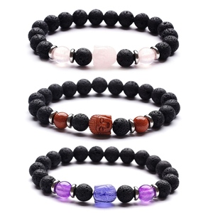 Cabeza de Buda a la moda, piedra preciosa de cuarzo <span class=keywords><strong>rosa</strong></span>, 8MM, cuentas de piedra de <span class=keywords><strong>Lava</strong></span>, pulsera elástica, pulsera Unisex, regalo de joyería de cristal curativo - Product Image 4