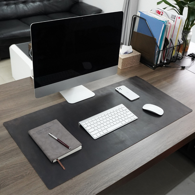 Factory Custom Black Full Grain Genuine Leather Gaming Mousepad Mouse Pad Cowhide Vegetable Leather Mouse Pad Desk Mat
