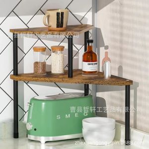 Wooden Corner Storage Rack 2 Tier Multi Layer Kitchen Organizer <b>Desktop</b> <b>Shelf</b> For Spice And Vegetable Storage - Product Image 4