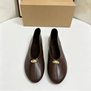 Zapatos Planos de Mujer <span class=keywords><strong>a</strong></span> la Moda, Negros, con Punta Redonda, Elegantes, con Decoración de Metal Dorado, Zapatos de Ballet, Suaves, Transpirables, para Uso Diario, Zapatos Planos Sin Cordones - Product Image 4