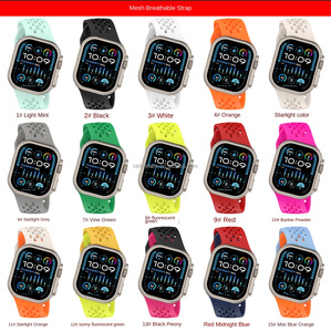 Correa de reloj de silicona transpirable perforada con conector en ángulo para Apple Watch Ultra 49mm Series 11 SE Sport, correa de repuesto para reloj - Product Image 3