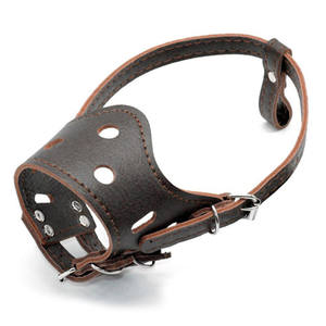 Bozal de boca de perro mascota de cuero PU ajustable transpirable suave antimordedura duradero para perros pequeños y grandes - Product Image 1