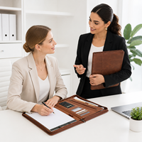 Portafolio de Cuero A4 con Cierre y Asa, Calculadora, Portapapeles, Bolsa de Documentos de PU Encerado Premium para Reuniones de Negocios, con Logotipo Personalizado