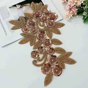 Hot-selling Beads Flower Embroidery Patches Rhinestone Bodice Applique Wedding Dress Women's Clothing Lace Accessories