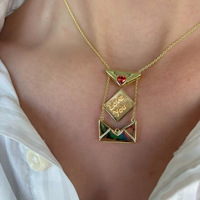 Collier Pendentif Enveloppe Cœur Rouge en Zircon Plaqué Or 18K en Acier Inoxydable, Bijoux de Luxe Légers « I LOVE YOU » pour Femme