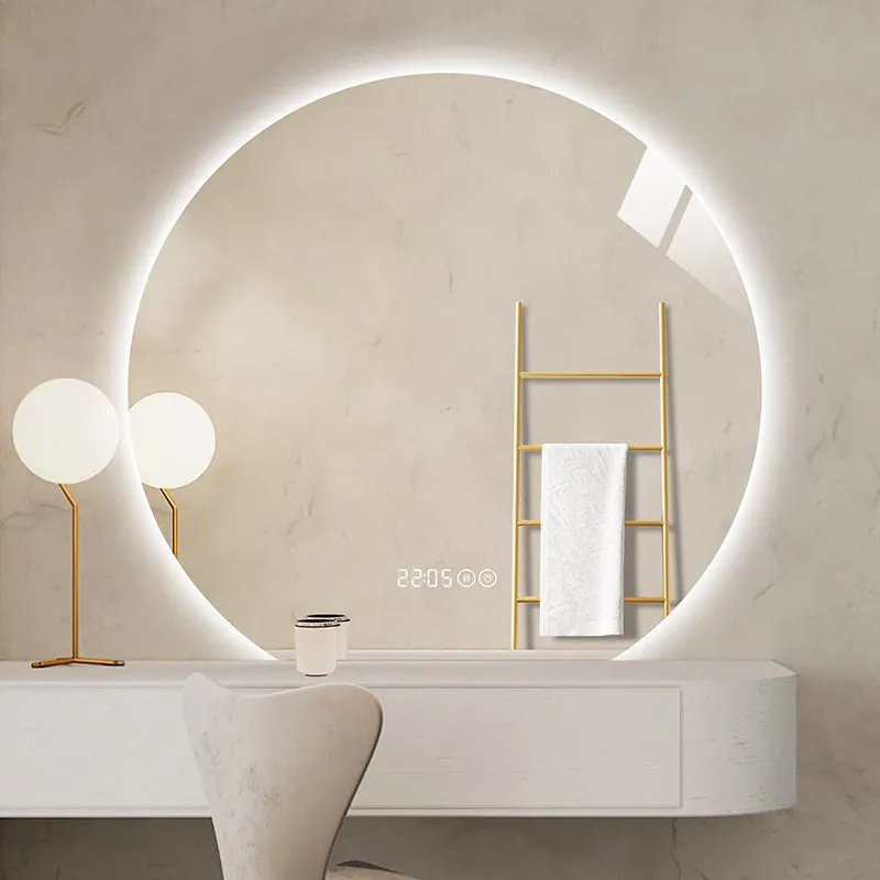 Hot Sale Custom Logo Good Quality Modern Design Touch Backlit Illuminated Light Wall Decor Round Smart Led Mirror Bathroom