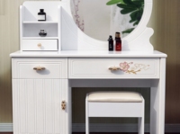 Coiffeuse blanche avec miroir et tabouret, bureau de maquillage moderne pour chambre à coucher avec tiroirs et armoire de rangement