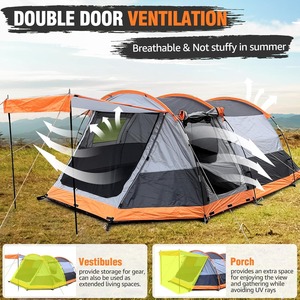Tente de <span class=keywords><strong>camping</strong></span> familiale tunnel OEM 4 personnes, 2 portes, double bâche imperméable, véranda avec moustiquaire, abri extérieur 4 saisons, vente en gros - Product Image 3
