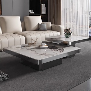 Ánh sáng hiện đại sang trọng Bàn cà phê phòng khách nhà thép không gỉ vuông Bàn cà phê và bảng phụ kết hợp - Product Image 2