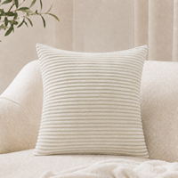 Housse de coussin en velours côtelé rayé ivoire pour salon, usage domestique, couleur unie douce, coussin décoratif rayé pour canapé, lit, chaise