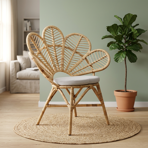 Decorative Wooden Garden Chair Hotel Chair Made of Rattan <b>Cane</b> and Rattan Core Weaving Plant Shape Design - Product Image 3