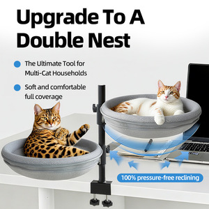 Lit de bureau pour chat, <span class=keywords><strong>hamac</strong></span> double couche, <span class=keywords><strong>support</strong></span> pivotant réglable en hauteur, petite perche-nid pour chaton, étagère amovible et lavable - Product Image 1