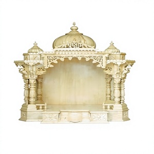 Mandir de madera de teca tradicional antiguo para decoración del hogar. Compre un mandir moderno de madera de teca con aspecto de mármol. Compre un templo de madera de teca con cúpula. - Product Image 1