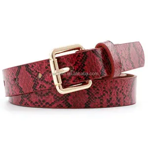 Women Snakeskin Print for Pants Dress Fashion PU Leather Belt