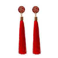Vente en gros de boucles d'oreilles à pampilles longues fleurs roses pour femmes boucles d'oreilles en macramé colorées à la mode