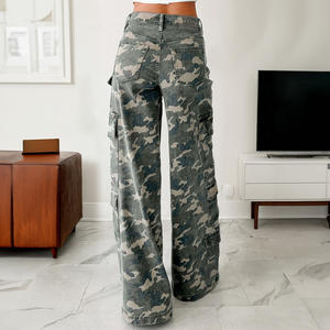 <span class=keywords><strong>Jeans</strong></span> <span class=keywords><strong>Cargo</strong></span> a Gamba Larga in Denim Verde Mimetico Chic di Moda Occidentale Dear-Lover per <span class=keywords><strong>Donna</strong></span> - Product Image 2