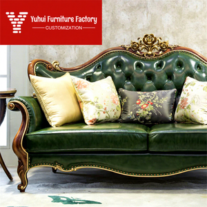 طقم أريكة من الجلد الطبيعي على الطراز الفرنسي، أثاث جلدي منحوت من الخشب الصلب بأسلوب نيو كلاسيكي، مصنوع حسب الطلب لغرف المعيشة الكبيرة - Product Image 3