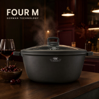 FOURM 40CM Casserole en aluminium moulé antiadhésive effet granit avec couvercle en verre trempé et fond à induction, ustensile de cuisine, vente en gros et OEM/ODM