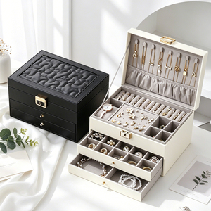 European Multi-layer Jewelry Storage <b>Box</b> With Lock, <b>Large</b> Capacity Jewelry Organizer Case with Drawer for Necklace Earring Ring - Product Image 4