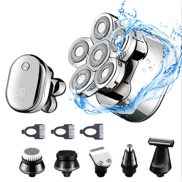Cordless LCD Mens Electric Shavers Rechargeable Multifunctional 5 Heads Skull Design Bald Head Beard Shaver