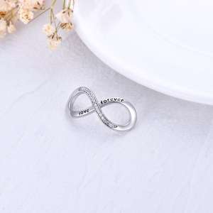 925 Sterling Silver Fashion Jewelry Rhodium Plated <strong>Infinity</strong> <strong>Symbol</strong> 'Love You Forever' Engraved <strong>Charms</strong> for Gift with Zircon Stone - Product Image 3