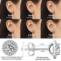 Anting-anting Moissanite Wanita & Pria, 3-10mm Grosir VVS Flower Cluster Halo Diamond Stud GRA Perak Sterling 925 Lapis Emas 14K