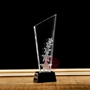 YL-1040 Hot Sale Polishing technology k9 clear Crystal Five Star Trophy with black base For School Sports Meet Trophy