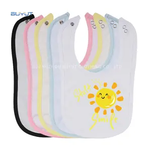 Customize personal sublimation blank Snaps baby bibs Polyester front and Cotton Terry Cloth back for newborn infant