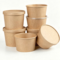 Bol à soupe jetable en papier kraft avec couvercle, biodégradable, écologique, résistant à la chaleur, pour aliments chauds