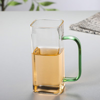 Tasse à thé en verre moderne, écologique, résistante à la chaleur, avec poignée colorée, forme carrée, capacité 400 ml, pour la consommation domestique