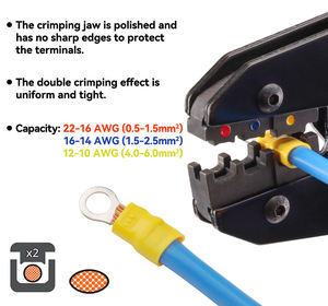 KHC Ratchet Type Labor-Saving Pre-Insulated Terminal Crimping Pliers <b>Soft</b> Grip Plastic Handle Black Oxide Finish Industrial <b>Wire</b> - Product Image 3