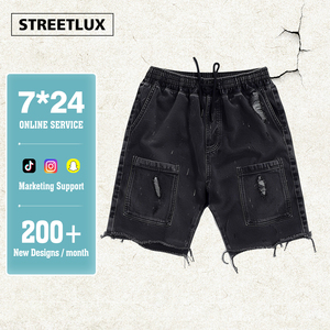 StreetLux-Pantalones cortos de algodón 100% para hombre, ropa de calle vintage, pantalones hasta la rodilla con cintura media, aspecto lavado antiarrugas - Product Image 1