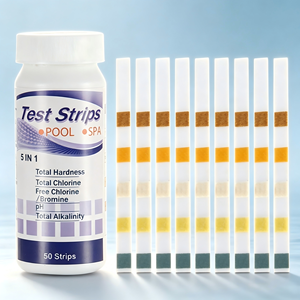 Bandelettes de <span class=keywords><strong>test</strong></span> 5-en-1 pour piscine et spa, 50 unités, résultats rapides : dureté totale, chlore total, chlore libre/brome, alcalinité totale - Product Image 1