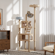 Árbol para gatos moderno de madera de 73 pulgadas, con diseño de vientre y patas de gato, cojín de felpa extraíble para una fácil limpieza - Product Image 2
