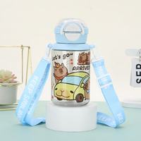 Kecolove Usine Vente en Gros 600ml Mignon Sports de Plein Air Double Boisson Capybara Bouteille d'Eau pour Enfants avec Paille et Sangle de Transport