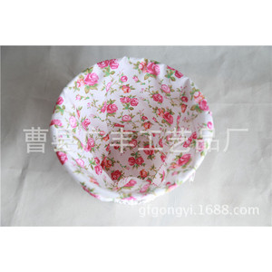 Round White Fabric <b>Laundry</b> Basket Small Floral Print Storage Basket Cotton Material <b>Standing</b> Type For Clothing Organizer - Product Image 3