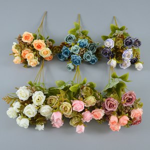 Fiori di rosa artificiale di qualità superiore a otto teste di seta bouquet da sposa fiori artificiali rosa - Product Image 6