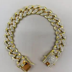 سلسلة كوبية فاخرة معدنية للكلب سلسلة ذهبية وفضية وذهبي وردي قلادة عنق مع الماس أكسسوارات حيوانات أليفة