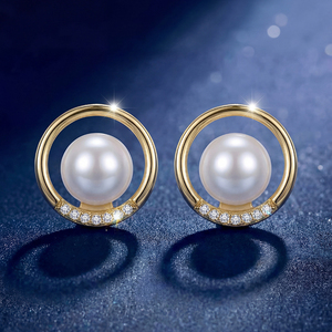 Boucles d'oreilles clous en cuivre plaqué or 18 carats avec cercle ouvert, zircon cubique et perle blanche pour femme, bijoux modernes en zircon et perles, cadeau idéal - Product Image 5