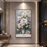 Vas Bunga Peony Kanvas Seni Dinding Lukisan Pemandangan Kristal Porselen Lukisan Lanskap Poster Cetak dengan Bingkai untuk Dekorasi Rumah
