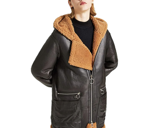 Chaqueta de Invierno para Hombre, Tipo Bomber, de Piel de Oveja, con Capucha y Ribete de Piel, Tejido de Lana, Servicio OEM - Product Image 2