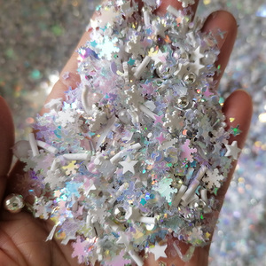 1kg di melma artigianale artigianale con granelli di Natale bianco fiocco di neve con paillettes Mix di argilla polimerica invernale argento spruzza fette - Product Image 3